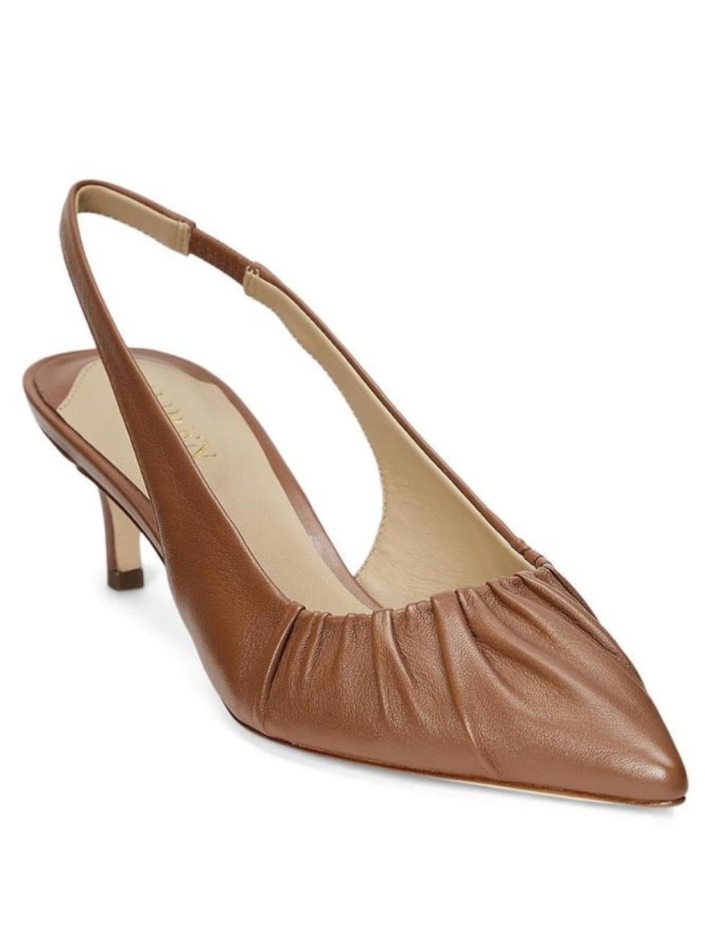 Lauren Ralph Lauren Lolah Tan Leather sling-back Kitten Heels Shoes New Sz 11 - Picture 2 of 9